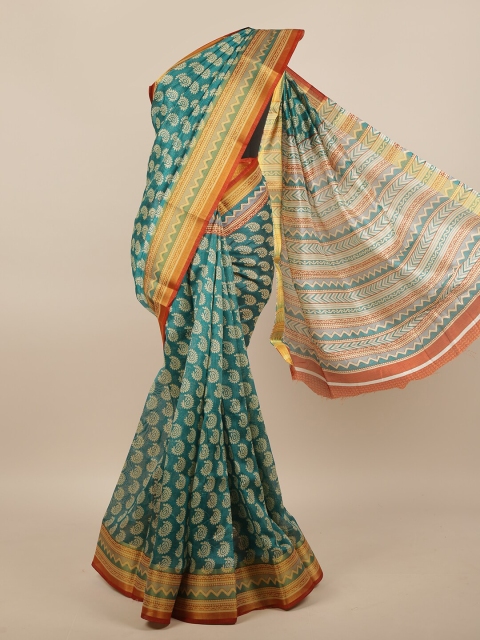 

Pothys Green & Gold-Toned Paisley Printed Saree
