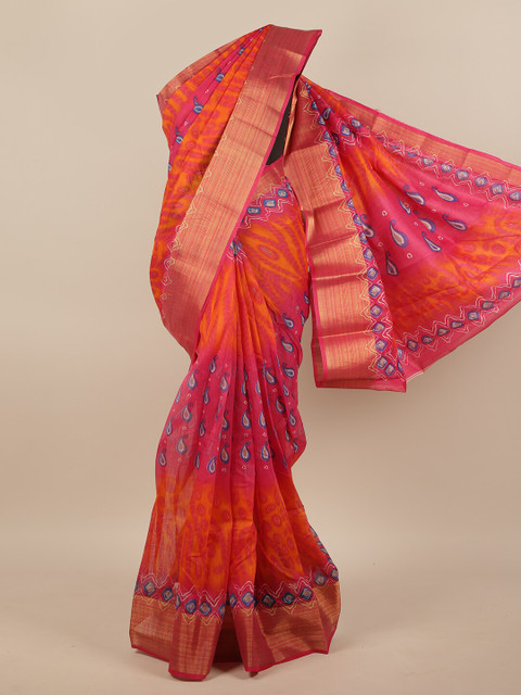 

Pothys Pink & Orange Printed Zari Saree