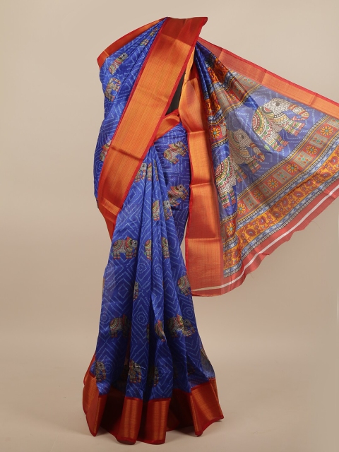 

Pothys Blue & Red Ethnic Motifs Printed Zari Saree