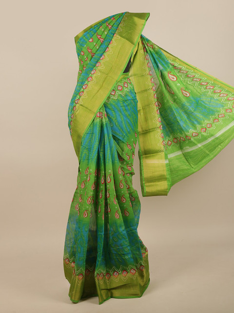 

Pothys Green & Red Ethnic Motifs Printed Zari Saree