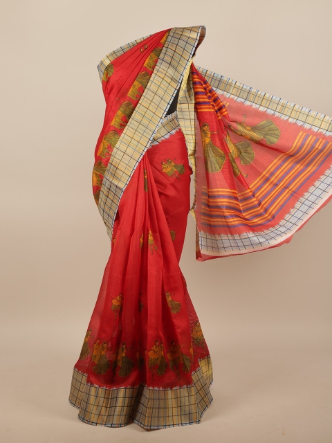 

Pothys Red & Gold-Toned Ethnic Motifs Printed Saree