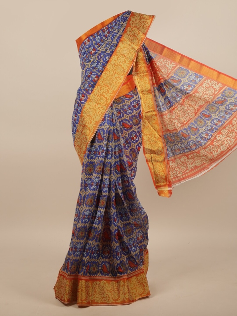 

Pothys Blue & Orange Geometric Printed Saree