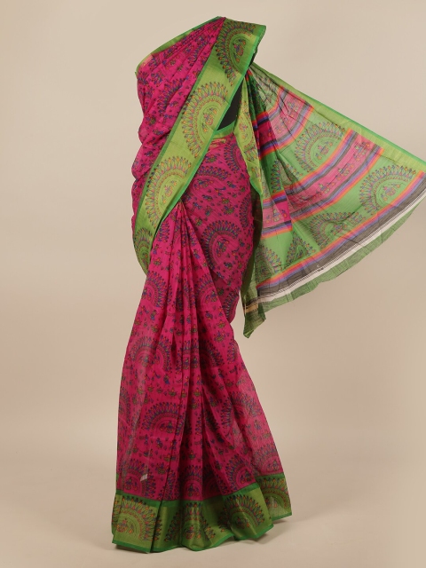 

Pothys Pink & Green Ethnic Motifs Printed Saree