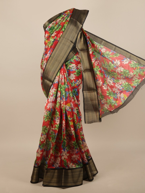 

Pothys Red & Gold-Toned Floral Printed Zari Saree