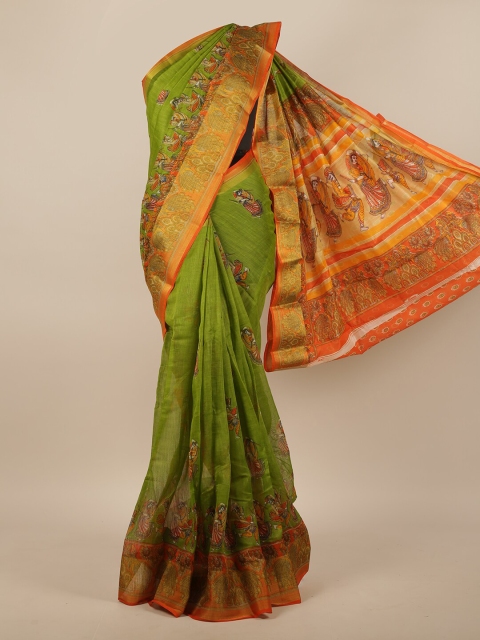

Pothys Green & Orange Warli Printed Saree