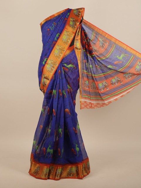 

Pothys Blue & Yellow Ethnic Motifs Printed Saree