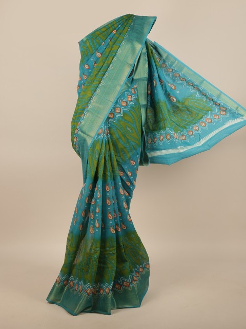 

Pothys Green & Blue Paisley Printed Zari Saree