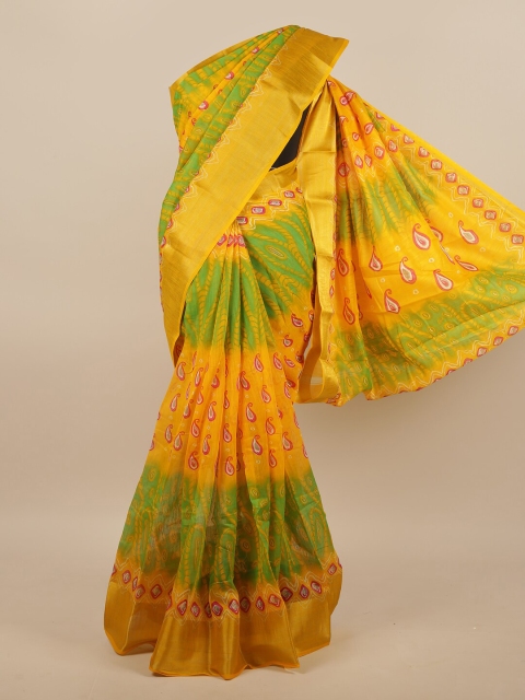 

Pothys Yellow & Green Paisley Printed Saree