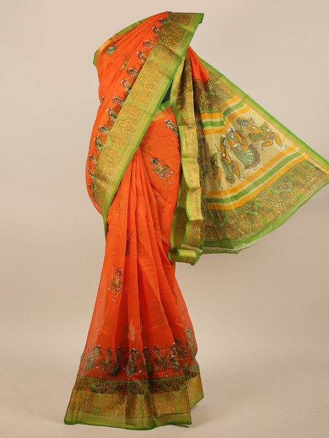 

Pothys Orange & Green Warli Printed Saree