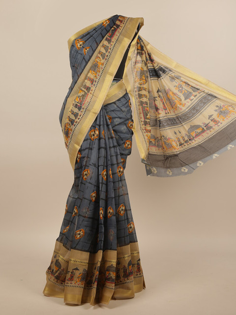 

Pothys Grey & Gold-Toned Warli Printed Saree