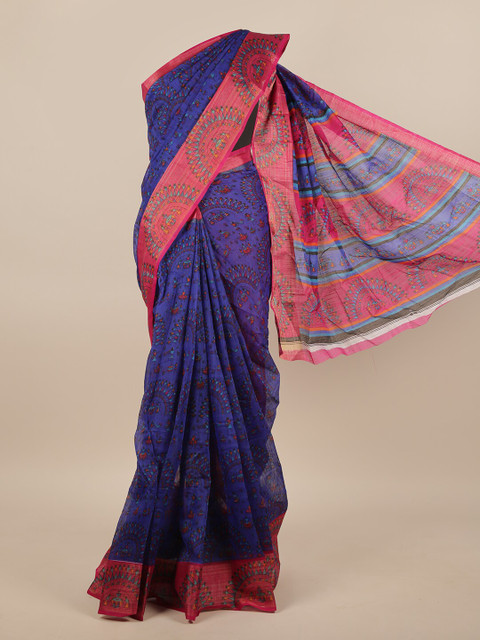 

Pothys Blue & Pink Warli Printed Saree