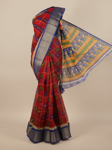 

Pothys Red & Blue Printed Zari Saree