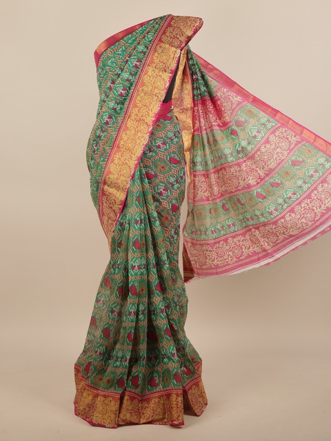 

Pothys Green & Gold-Toned Ethnic Motifs Printed Zari Saree