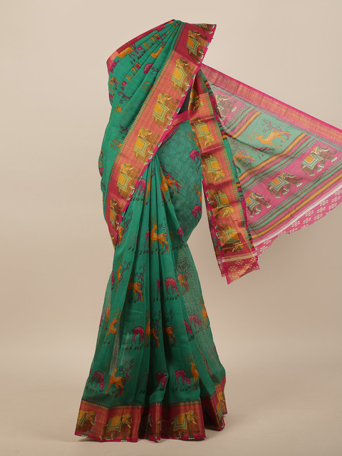 

Pothys Green & Orange Ethnic Motifs Saree