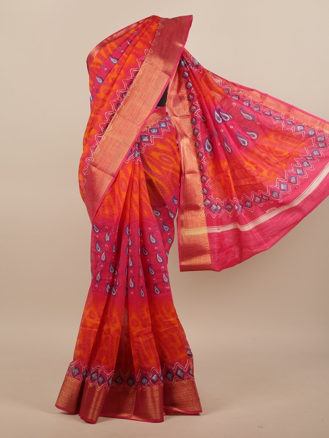 

Pothys Pink & Orange Printed Zari Saree