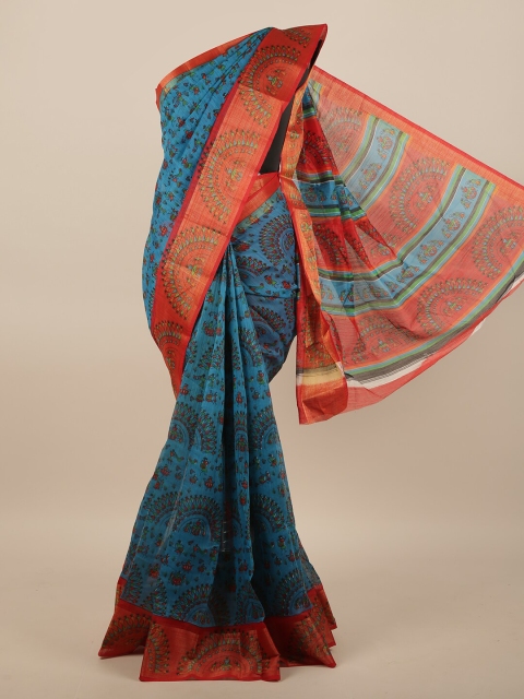 

Pothys Blue & Red Ethnic Motifs Printed Saree