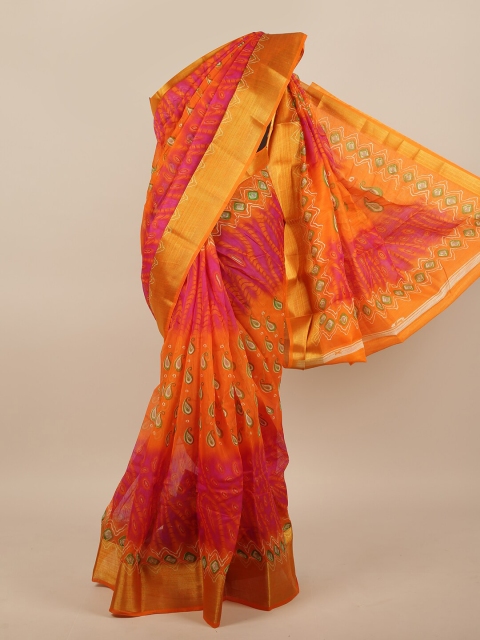 

Pothys Orange & Pink Printed Zari Saree