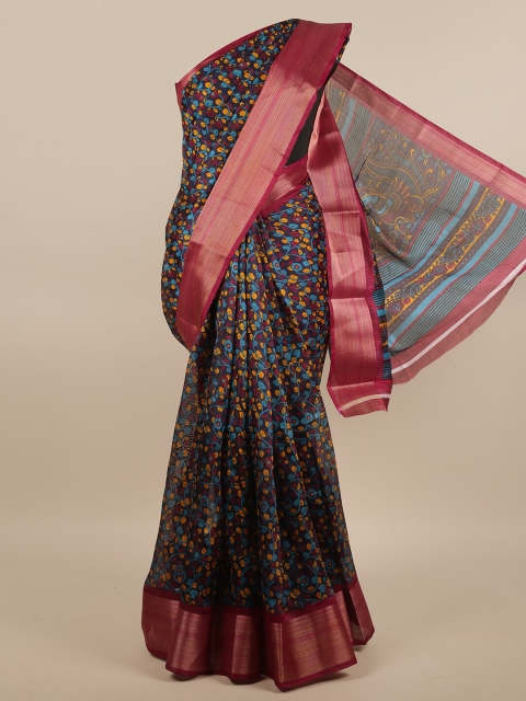 

Pothys Black & Blue Floral Printed Zari Saree