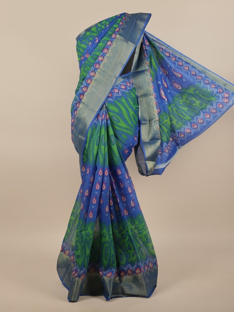 

Pothys Blue & Green Printed Zari Saree