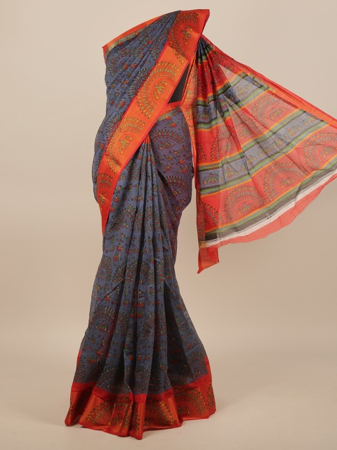 

Pothys Blue & Orange Warli Printed Saree