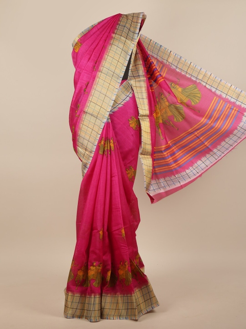 

Pothys Pink & Gold-Toned Ethnic Motifs Printed Saree