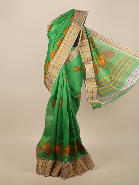 

Pothys Green & Gold-Toned Ethnic Motifs Printed Saree