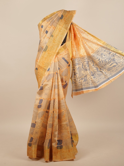 

Pothys Peach-Coloured & Grey Printed Zari Saree