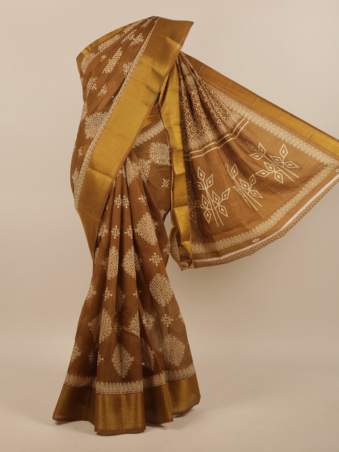 

Pothys Brown & White Ethnic Motifs Printed Zari Saree