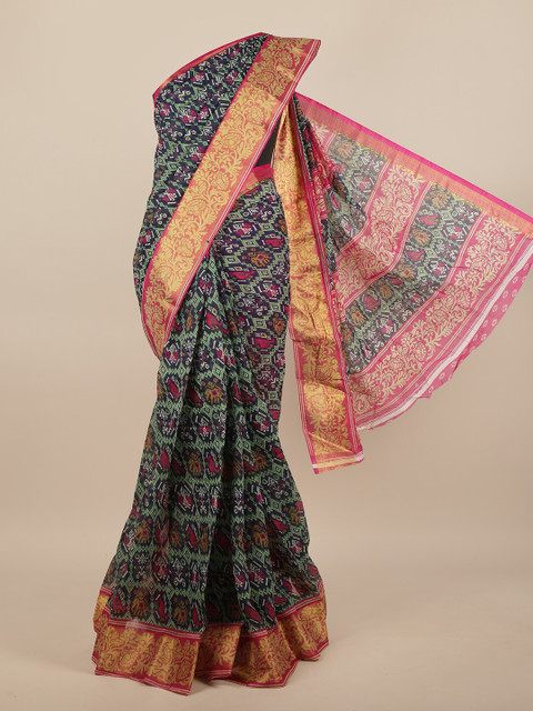 

Pothys Navy Blue & Green Ethnic Motifs Printed Saree