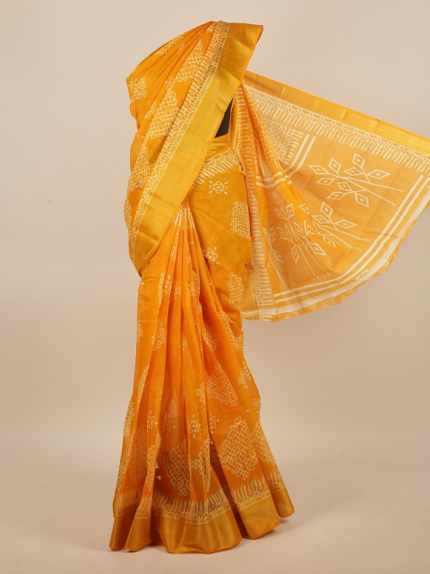 

Pothys Yellow & White Ethnic Motifs Printed Zari Saree