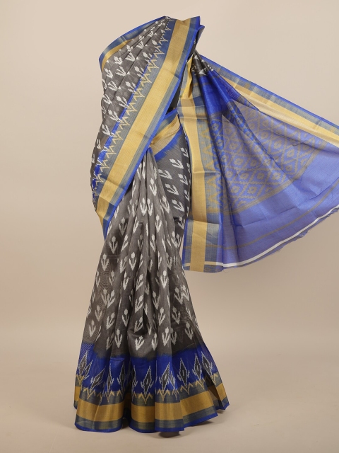 

Pothys Grey & Blue Floral Printed Zari Saree