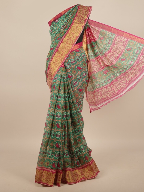 

Pothys Green & Gold-Toned Ethnic Motifs Printed Saree