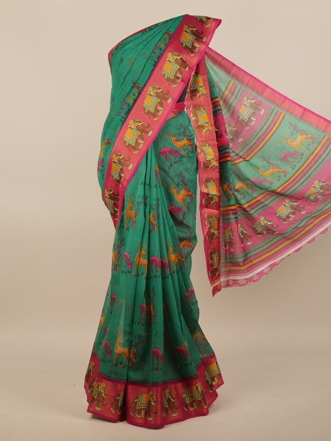 

Pothys Green & Pink Ethnic Motifs Printed Zari Saree