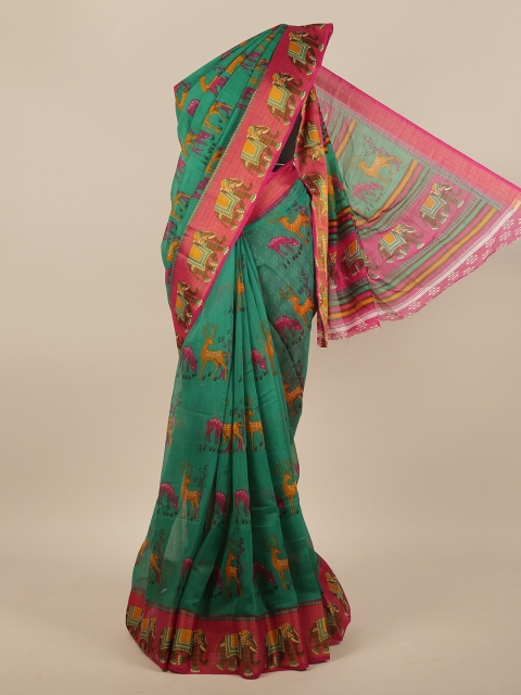 

Pothys Green & Pink Ethnic Motifs Printed Saree