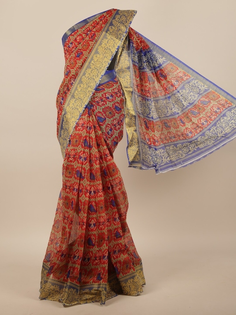 

Pothys Red & Gold-Toned Floral Printed Saree