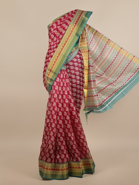 

Pothys Magenta Pink & Beige Paisley Printed Saree