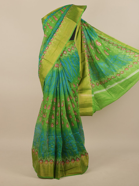 

Pothys Green & Blue Paisley Printed Zari Saree