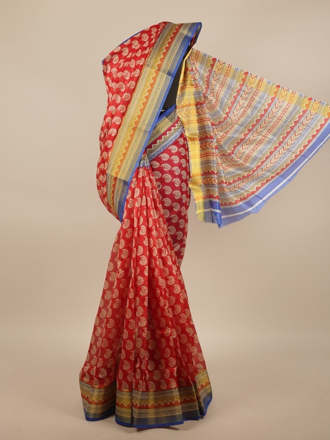 

Pothys Red & Gold-Toned Paisley Printed Zari Saree