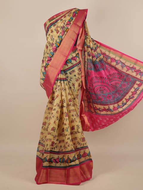 

Pothys Cream-Coloured & Pink Warli Saree
