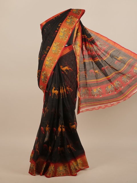 

Pothys Black & Red Ethnic Motifs Saree