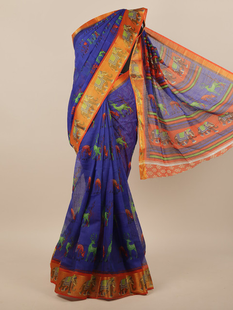 

Pothys Blue & Red Ethnic Motifs Saree