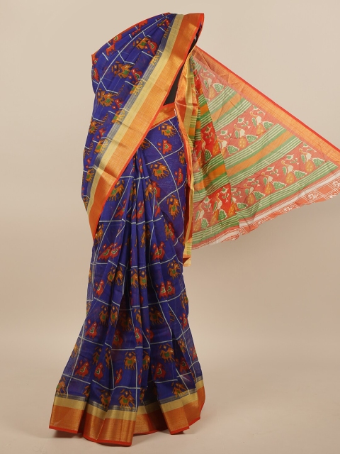 

Pothys Blue & Orange Warli Saree