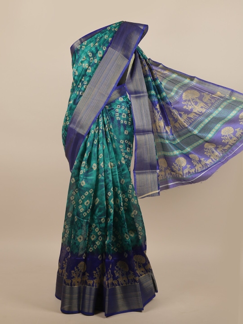 

Pothys Green & Blue Bandhani Saree
