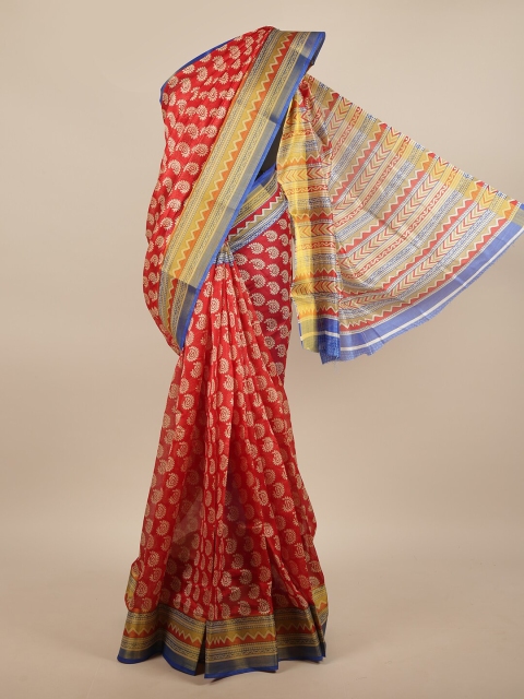 

Pothys Red & Blue Ethnic Motifs Saree