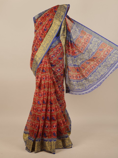 

Pothys Red & Blue Floral Saree