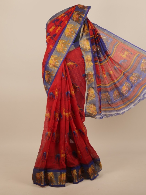

Pothys Red & Blue Ethnic Motifs Saree