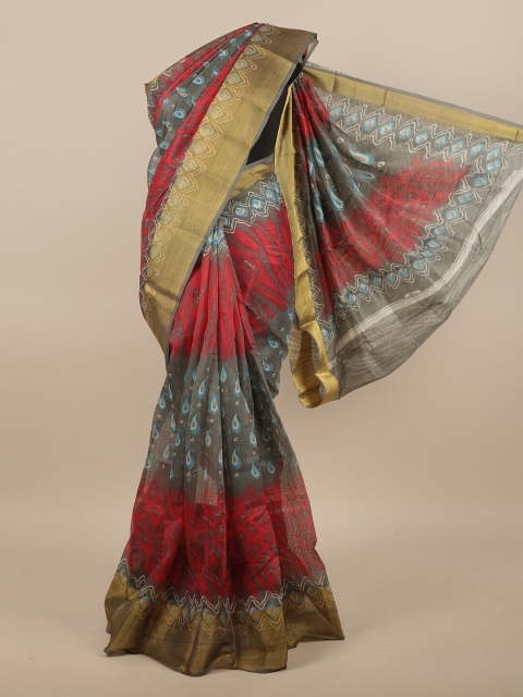 

Pothys Grey & Gold-Toned Bandhani Saree