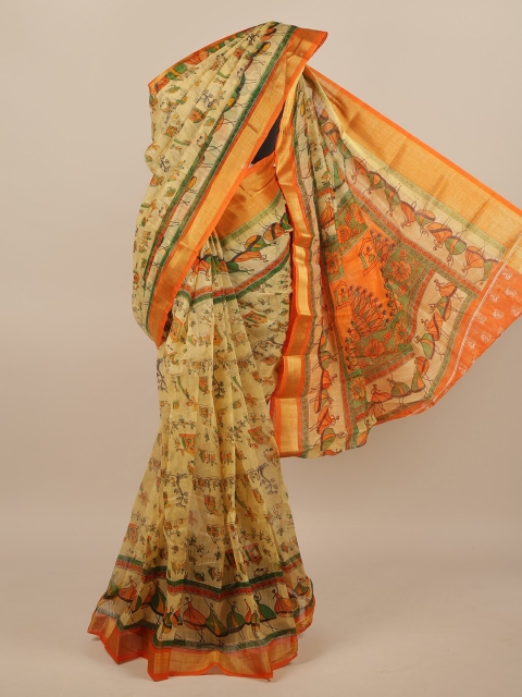 

Pothys Cream-Coloured & Orange Warli Saree