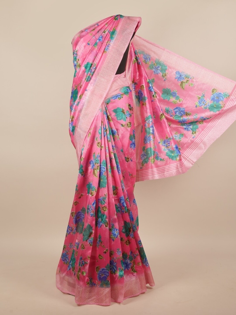 

Pothys Pink & Blue Floral Saree