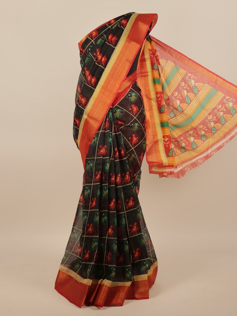 

Pothys Black & Red Ethnic Motifs Saree